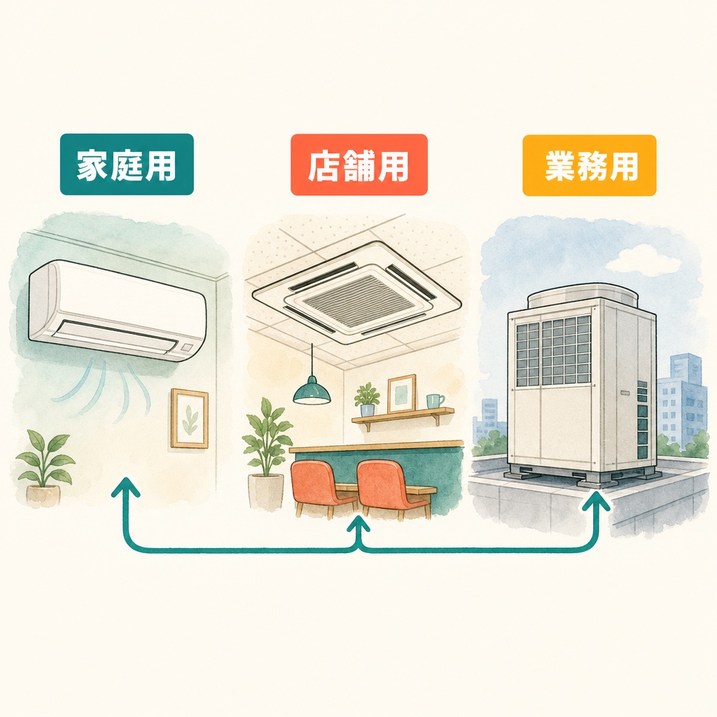 家庭用から業務用まで空調を手がけるメーカーであることを示す図