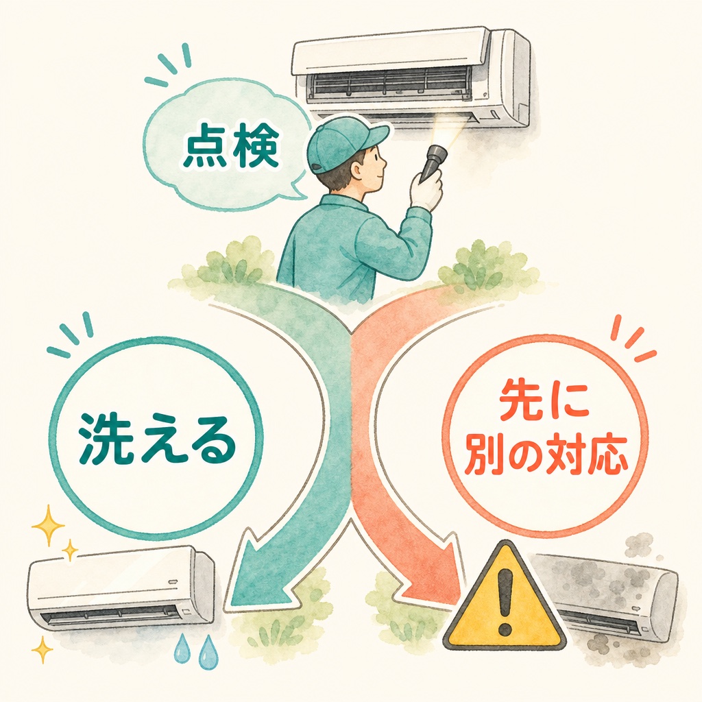 状態を見て作業できるかを判断する流れの図