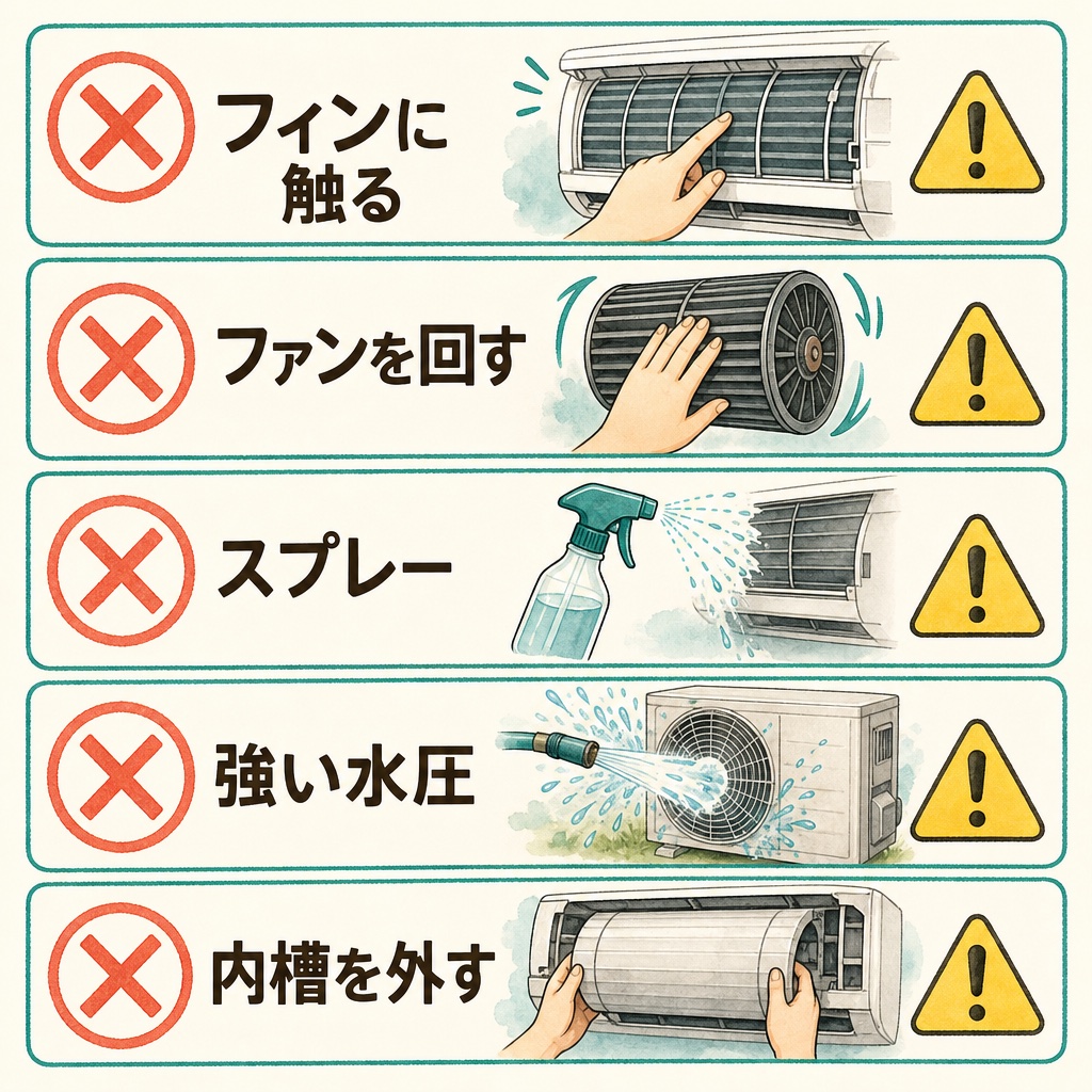 家庭では避けたほうがいい行為を一覧にした図