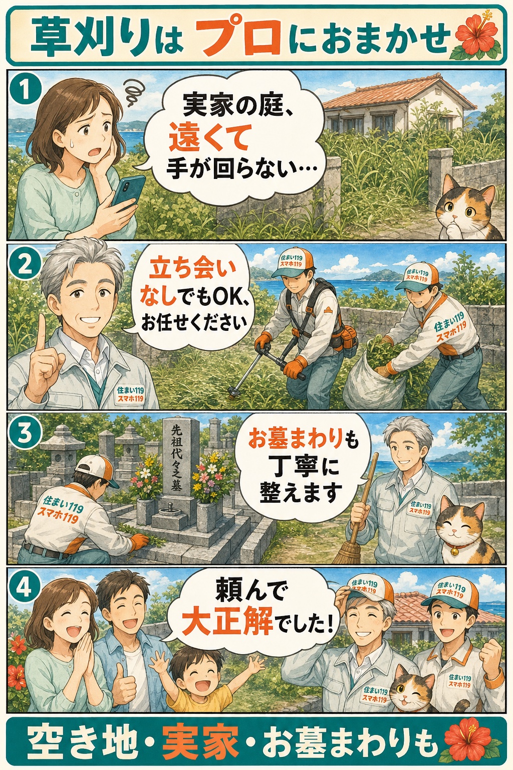 草刈りはプロにおまかせ：遠方の実家の庭→立ち会いなしでもOK→お墓まわりも丁寧に→頼んで大正解（住まい119）