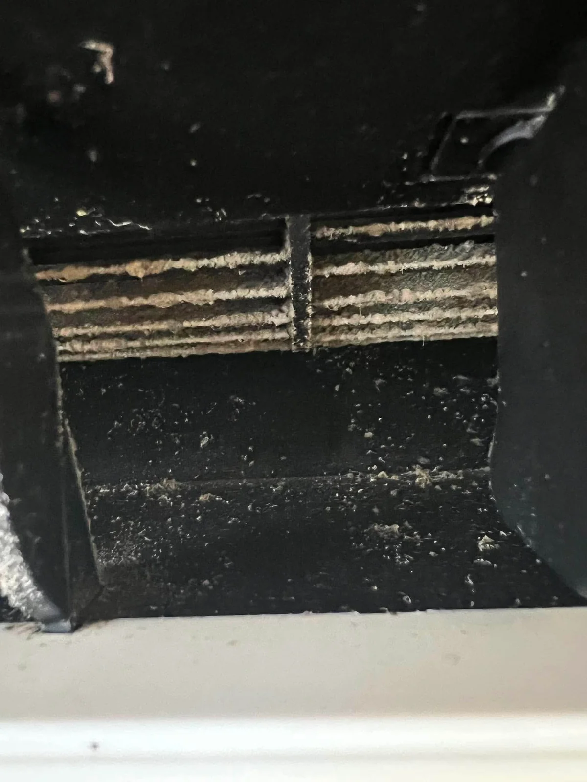 送風ファンの羽根に積もったホコリ
